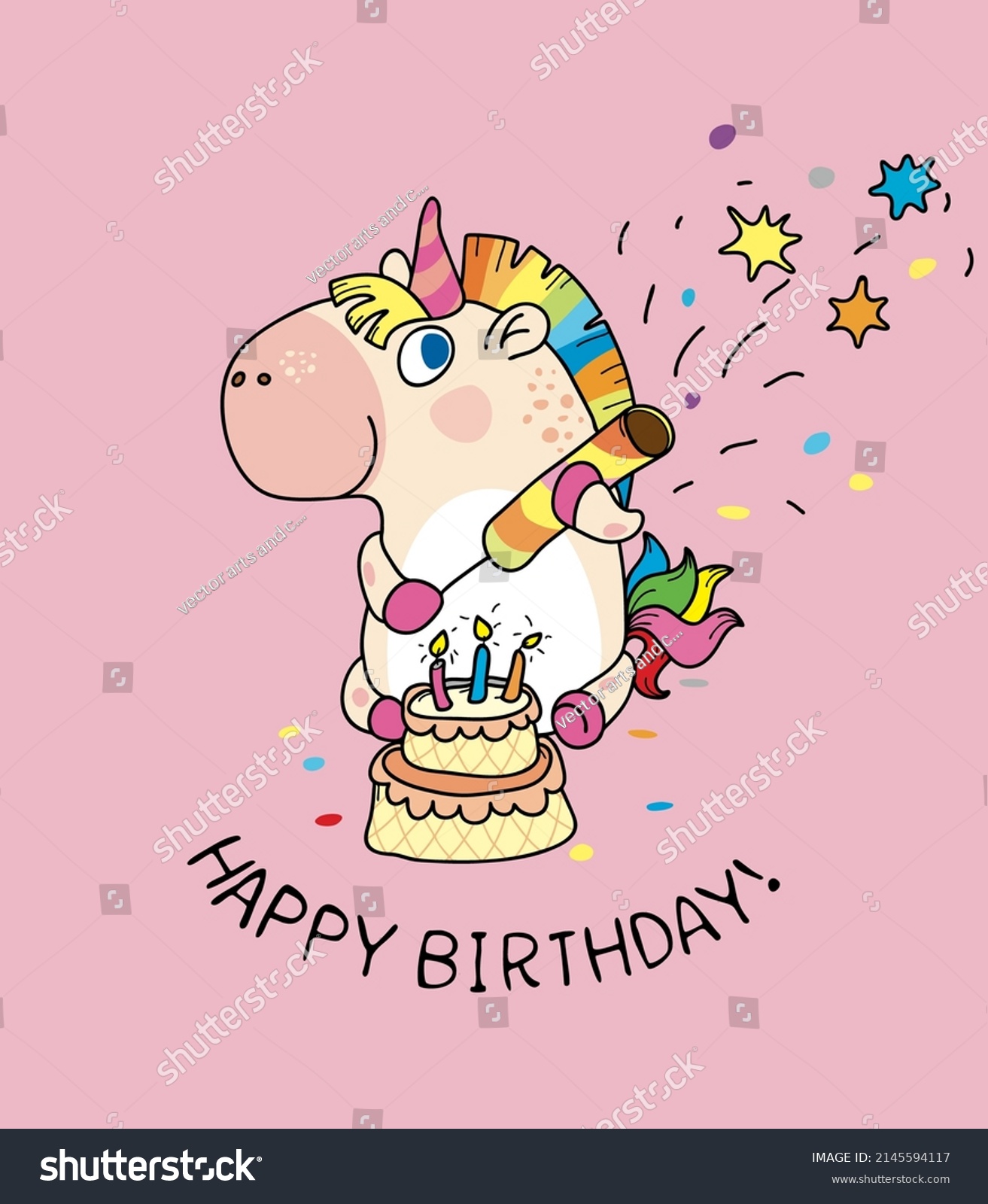Birthday Greeting Card Design Unicorn Firecracker Stock Vector (Royalty ...