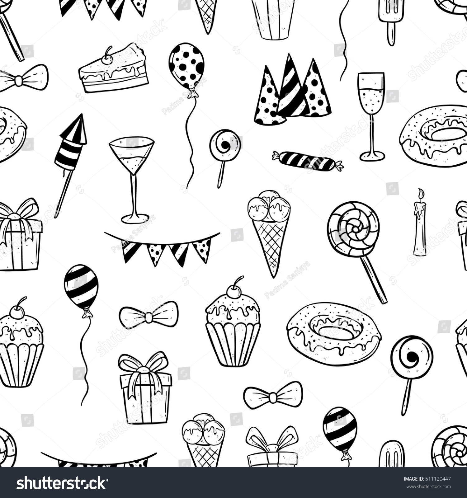 Birthday Icons Seamless Pattern Using Doodle Stock Vector Royalty