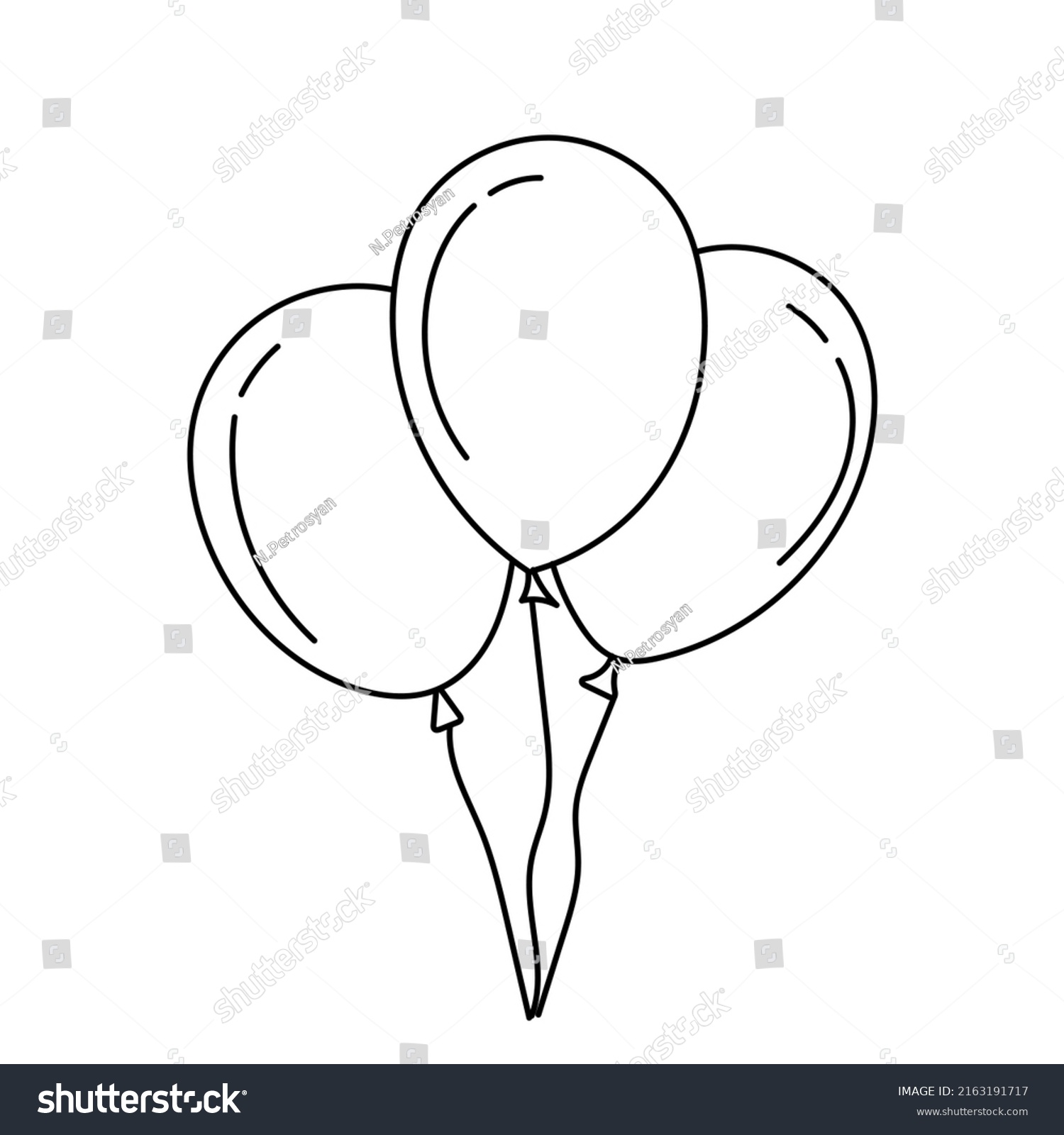 Birthday Linear Balloon Doodle Balloons Isolated Stock Vector (Royalty ...