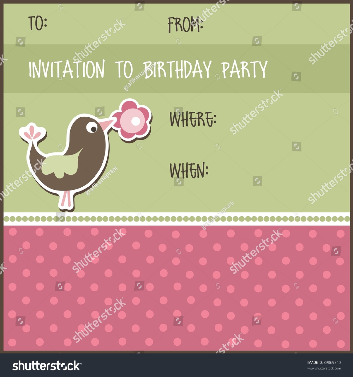 Birthday Party Invitation Card, Vector - 89869840 : Shutterstock