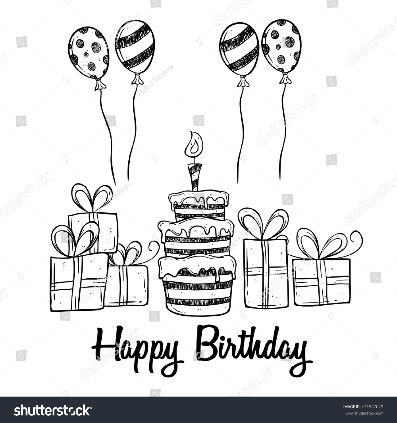 Birthday Party Cake Balloon Gift Using Stock Vector Royalty Free