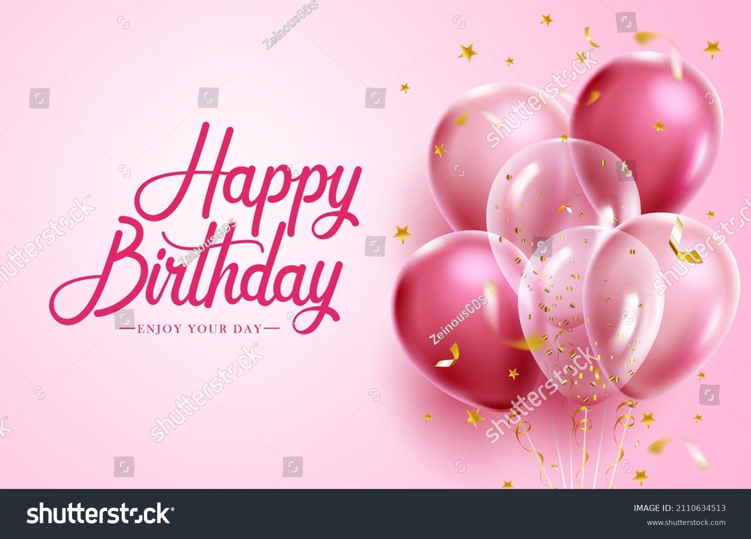 Birthday Pink Balloons Vector Design Happy Stock Vector (Royalty Free ...