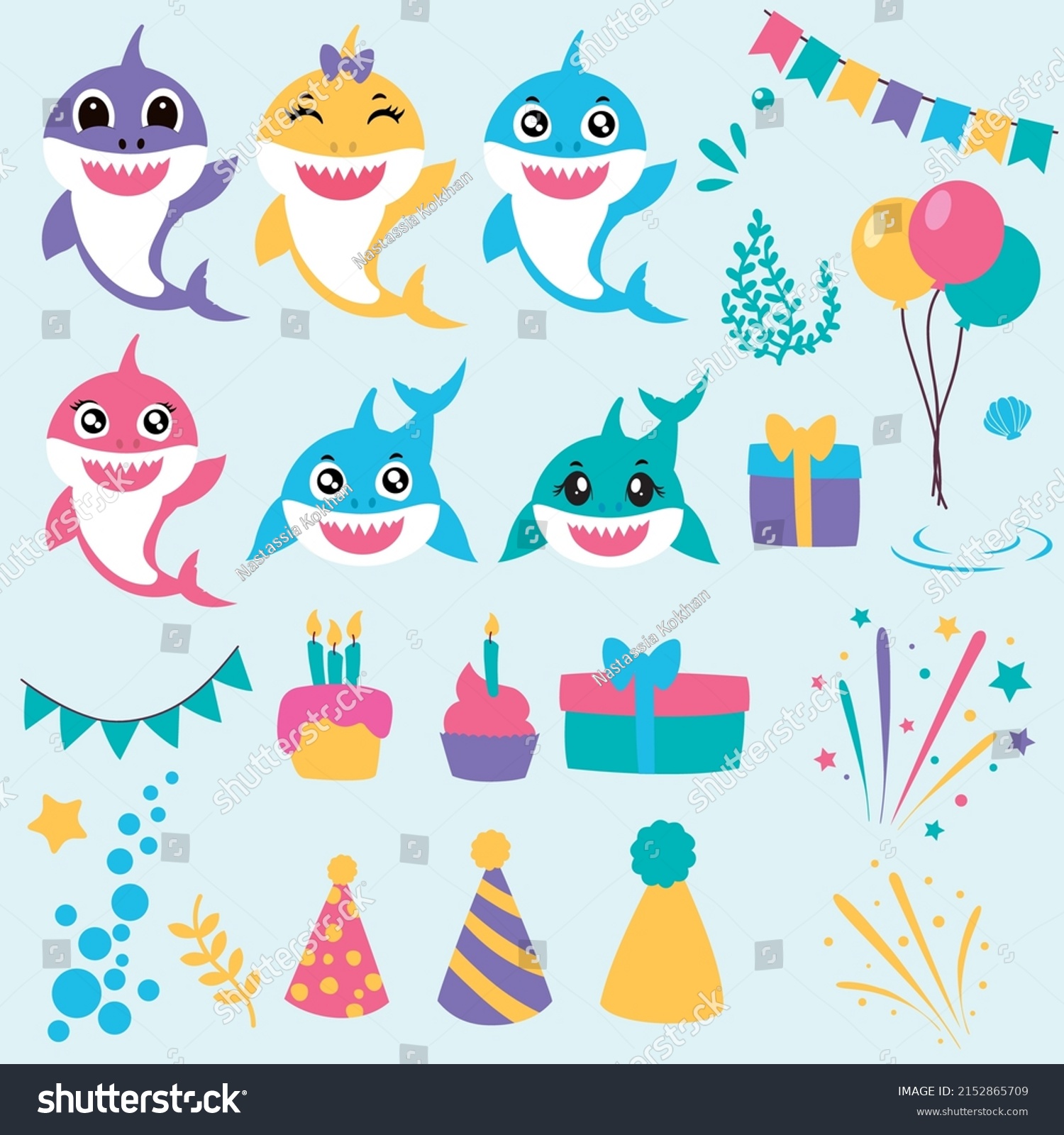 SVG of Birthday shark svg vector Illustration isolated on white background. Baby shark birthday bundle with balloons and elements. Animal clipart for birthday kids party svg