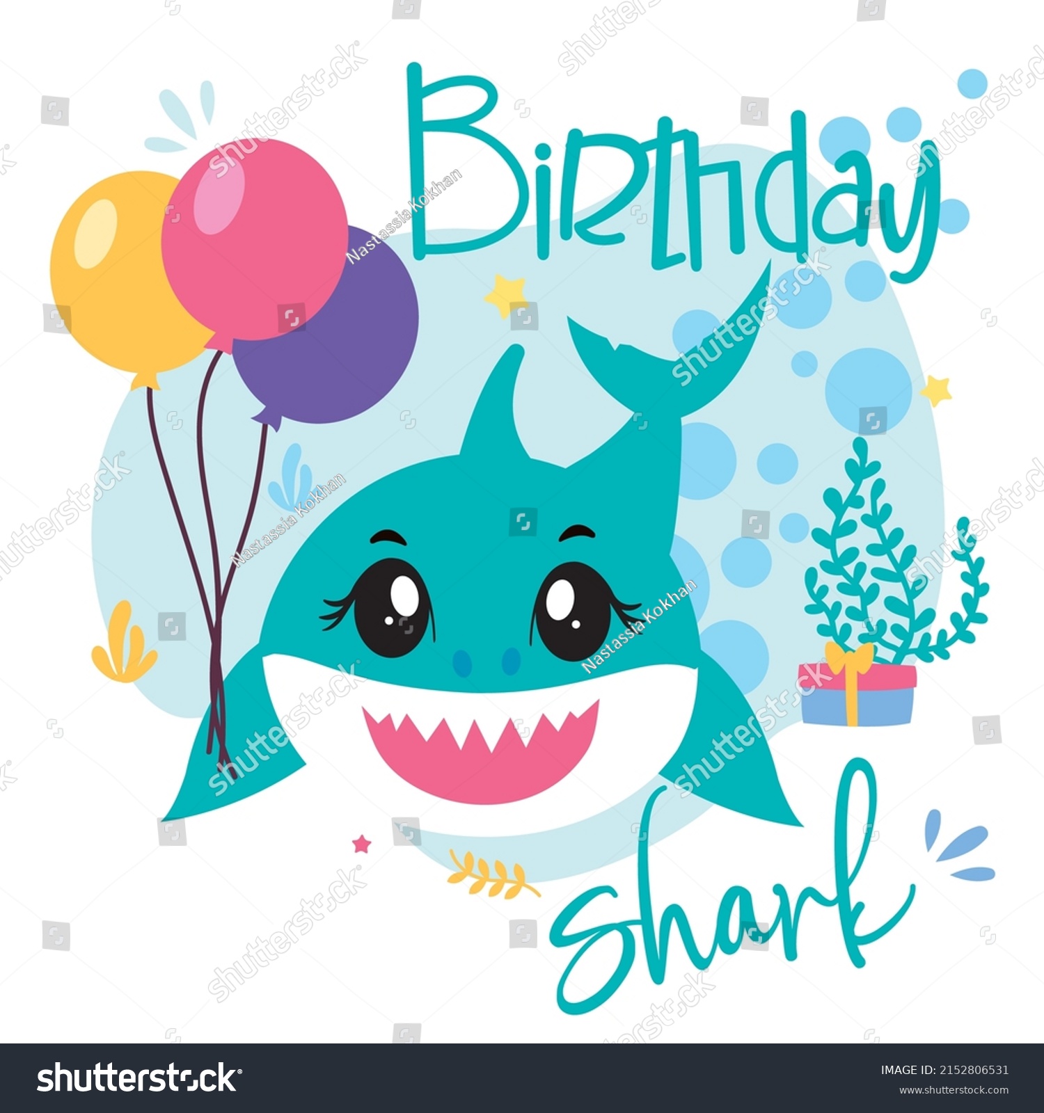 SVG of Birthday shark with balloons svg vector Illustration isolated on white background. Baby shark birthday shirt design. Shark printable svg