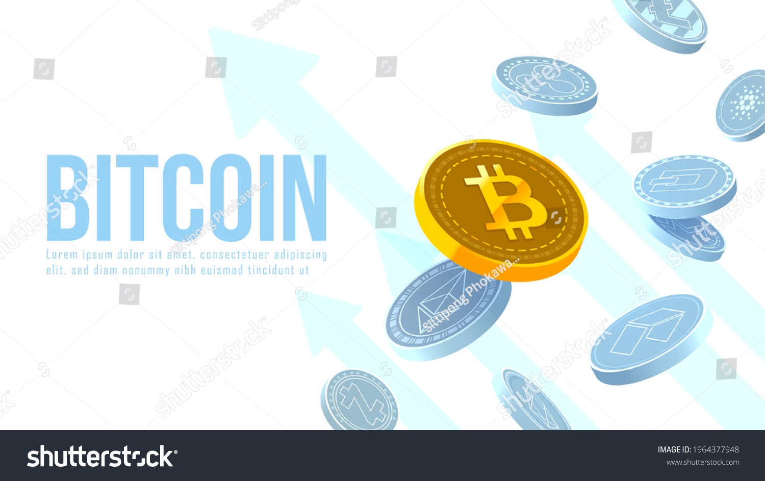 Bitcoin Cryptocurrency Coins 3d Flying Artwork Stock Vector (Royalty ...