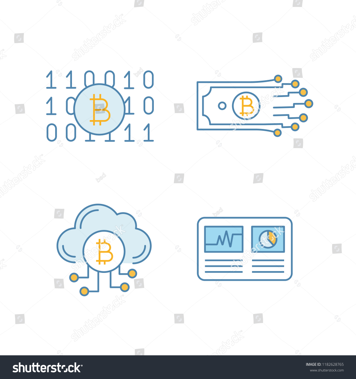 Bitcoin Cryptocurrency Color Icons Set Binary Stock Vector - 