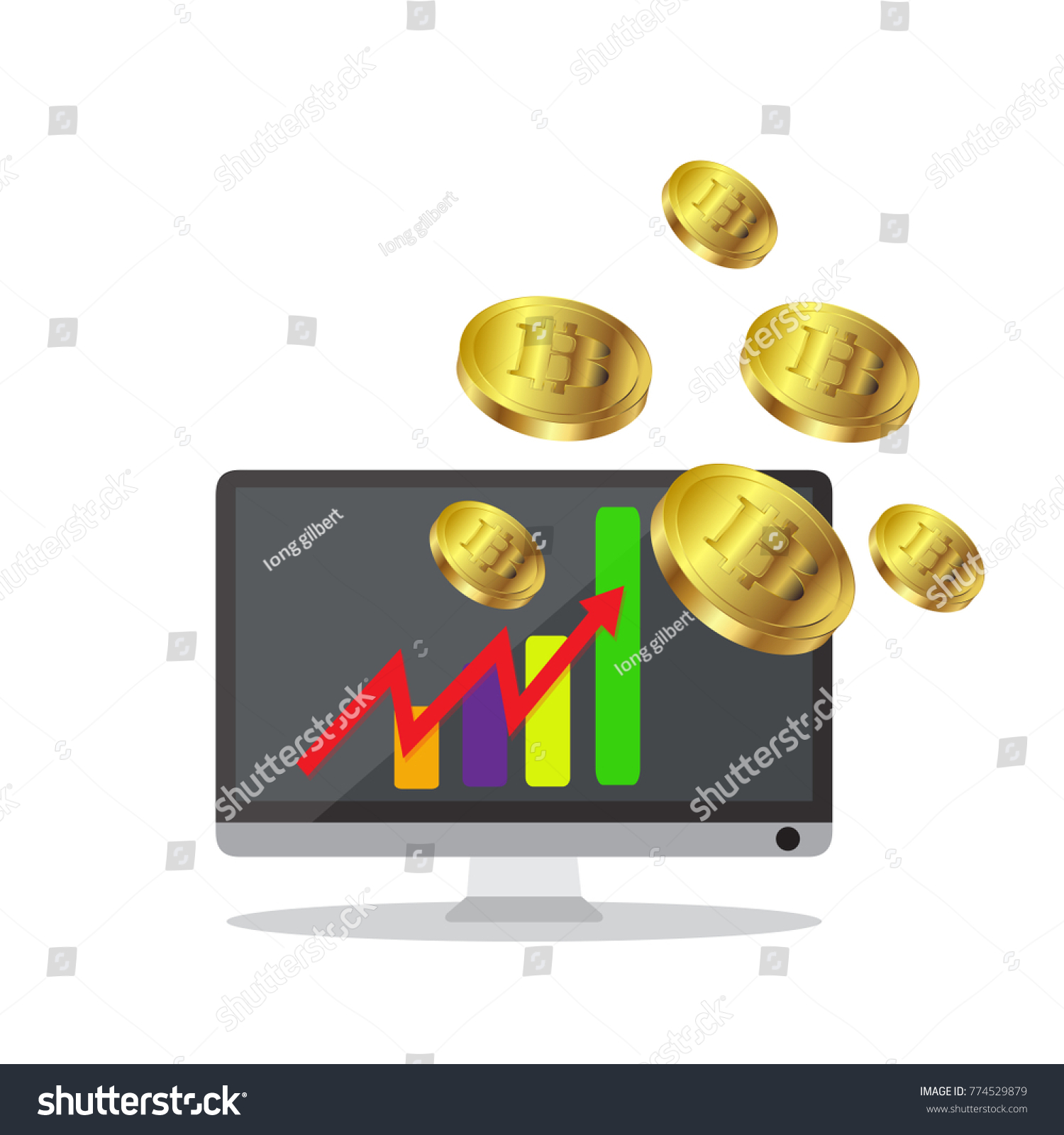 SVG of Bitcoin growth concept Payment and trade on computer symbol Bitcoin revenue illustration Stacks of gold coins like income graph with bitcoinVector illustration isolated on background svg