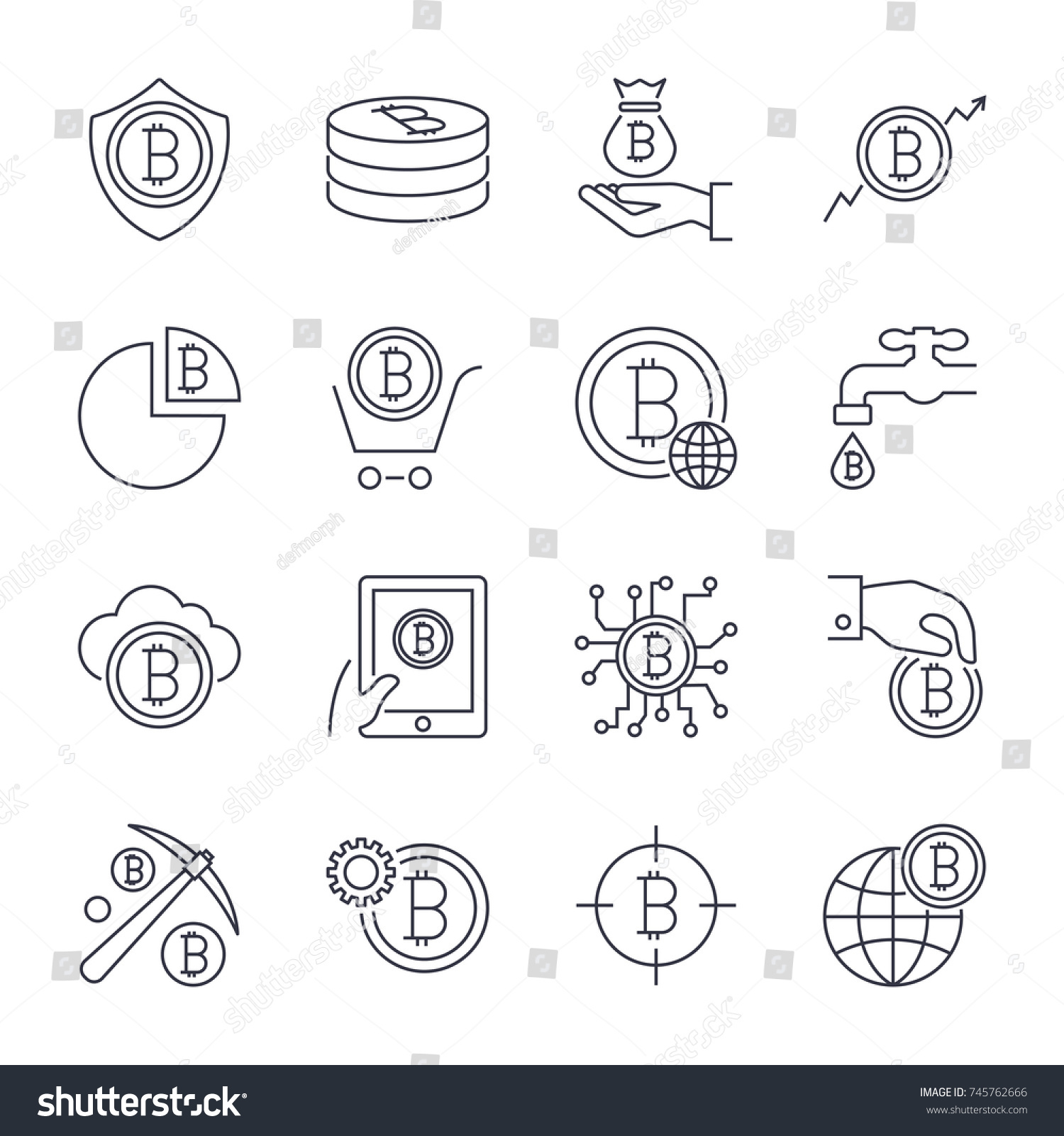 Bitcoin Icons Set Online Money Symbol Stock Vector Royalty Free - 