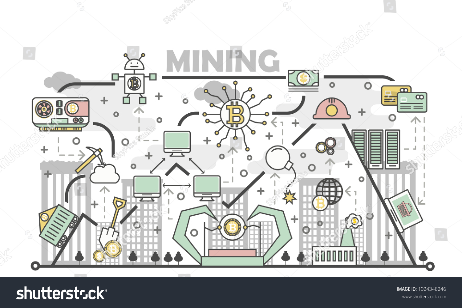 Bitcoin Mining Concept Vector Illustration Digital Stock Vector Bitcoin Mining Concept Vector Illustration Digital Stock Vector