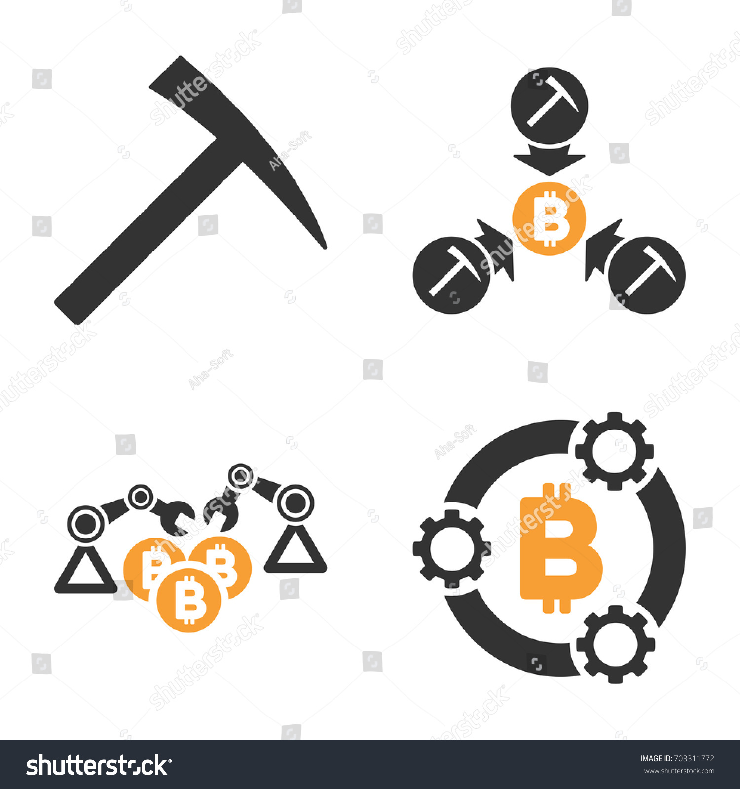 Bitcoin Mining Pool Vector Icon Set Stock Vector Royalty Free - 