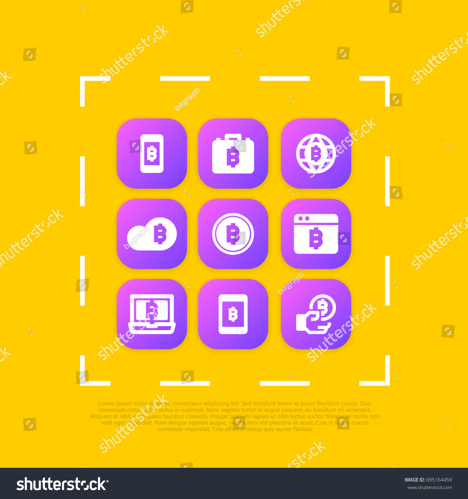 SVG of Bitcoin or Blockchain. App icon set. Vector favicon glyph clipart. Square rounded rectangular. Contains  mobile, briefcase, globe network, and more. Compatible with PNG, JPG, AI, CDR, SVG, EPS, PDF. svg