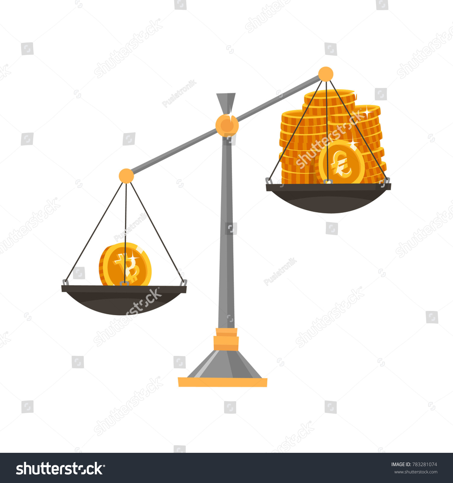 Bitcoin Outweighs Stack Euro On Libra Stock Vector Royalty Free - 