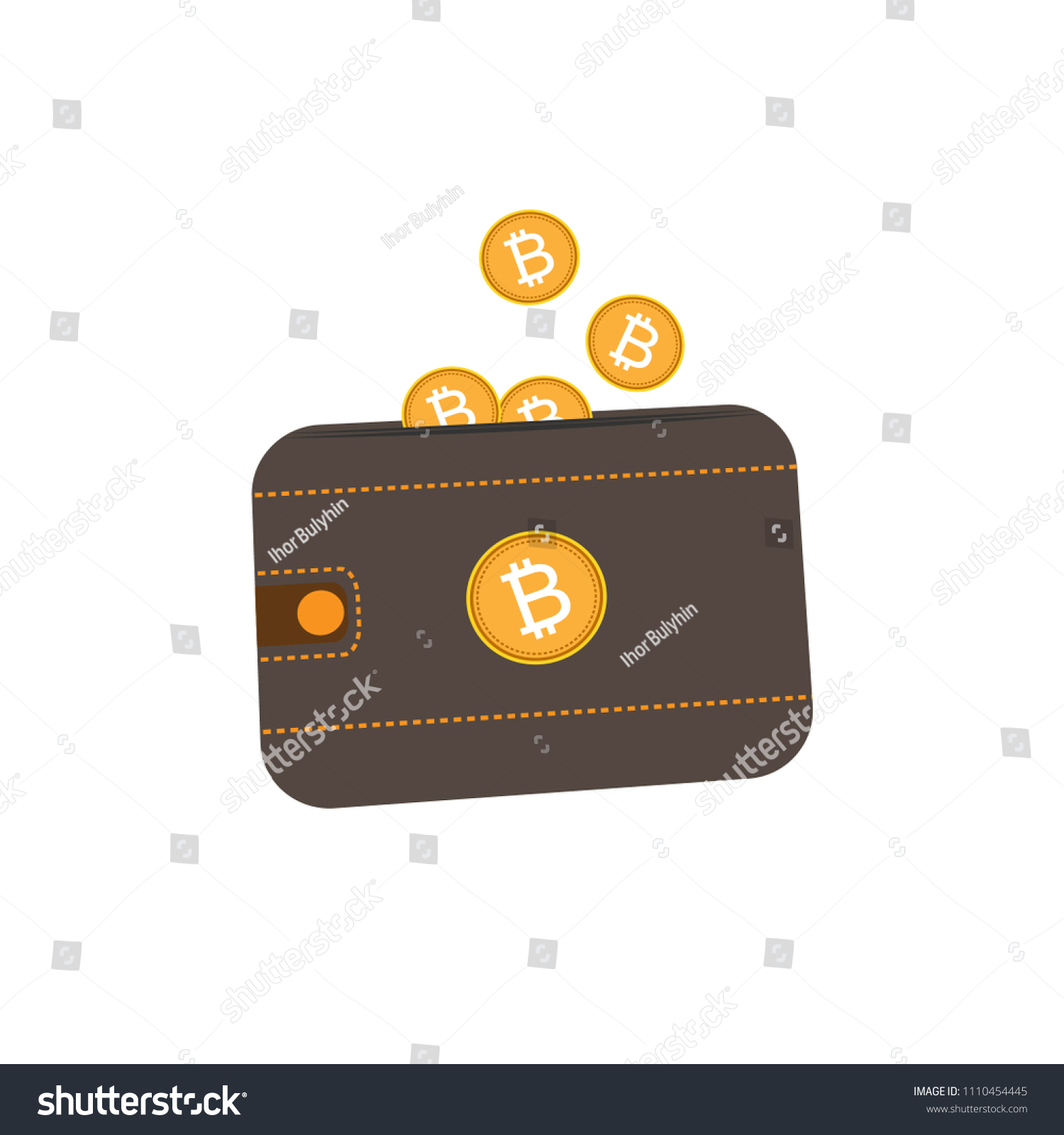 Bitcoins Falling Into Bitcoin Wallet Flat Stock Vector Roya!   lty Free - 