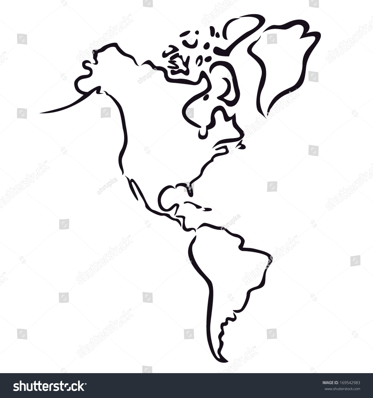 Black Abstract Outline North South America Stock Vector Royalty
