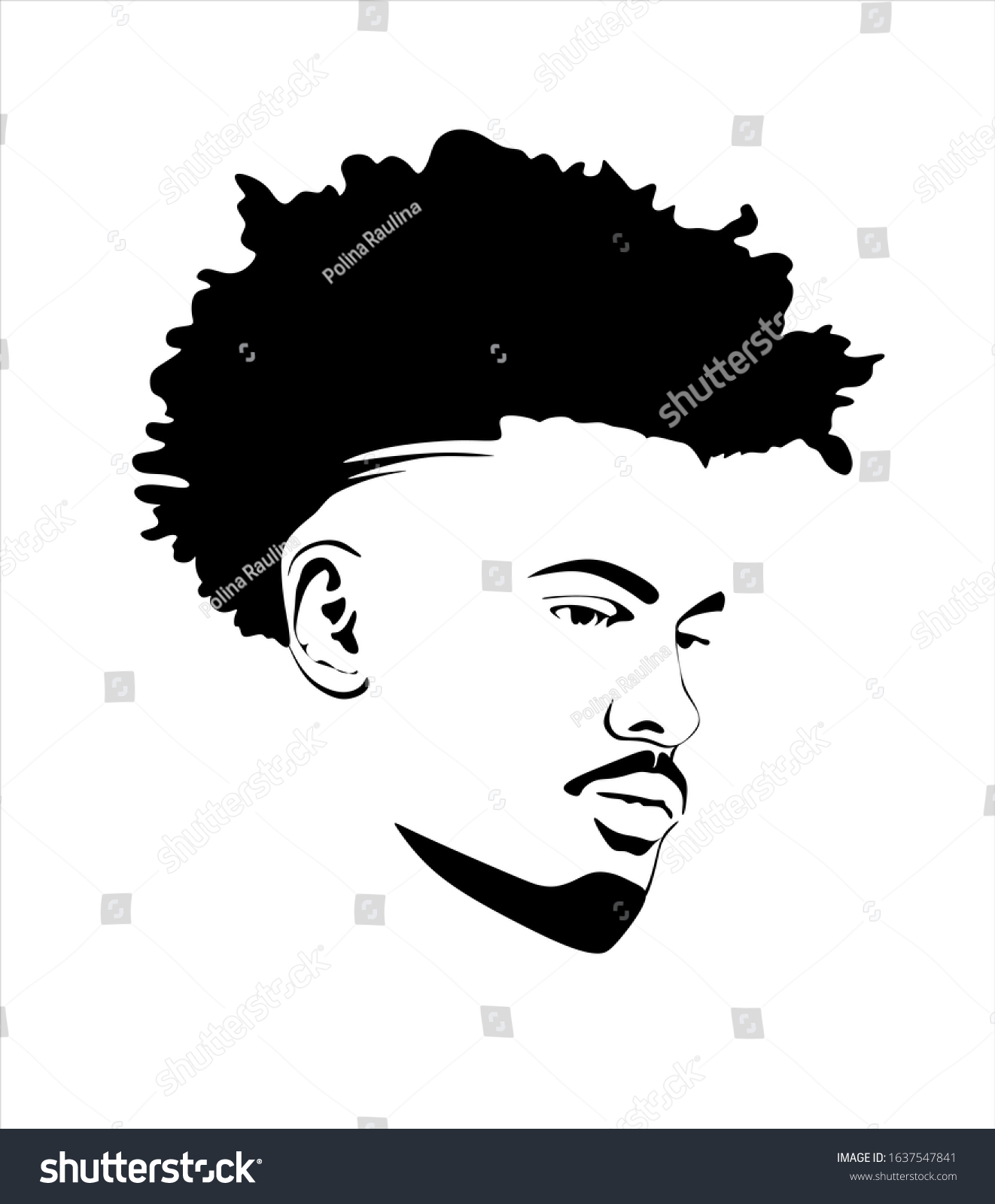 SVG of Black african american afro male face portrait vector silhouette with curls hair style.Man head silhouette isolated on white background. svg