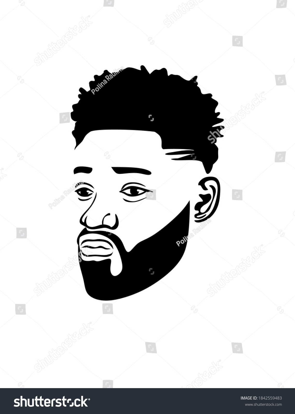 SVG of Black african american afro male face portrait vector silhouette with curls hairstyle and beard.Man head drawing from the side with isolated on white background.Wall sticker vinyl decal .T shirt print svg