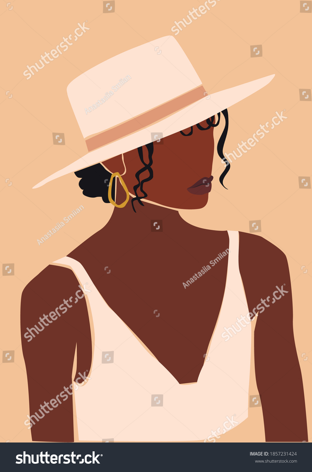 SVG of Black afro abstract woman in hat. Vector girl portrait.	 svg