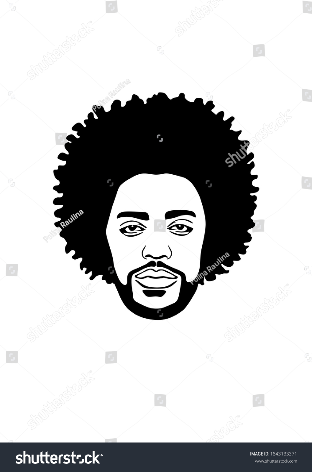 SVG of Black Afro African american male face portrait vector silhouette with curls hairstyle and beard.Man head drawing of full face isolated on white background.Wall sticker vinyl decal.Print for t shirt. svg
