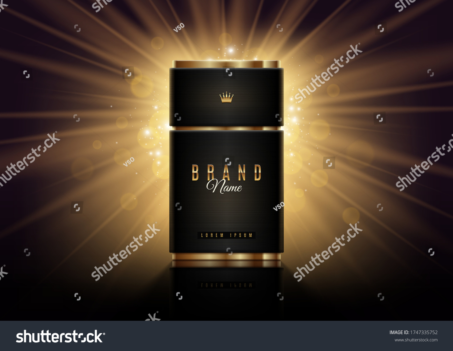 SVG of Black and gold perfume bottle template on a shinning light background. Premium design perfume. Vector illustration. svg