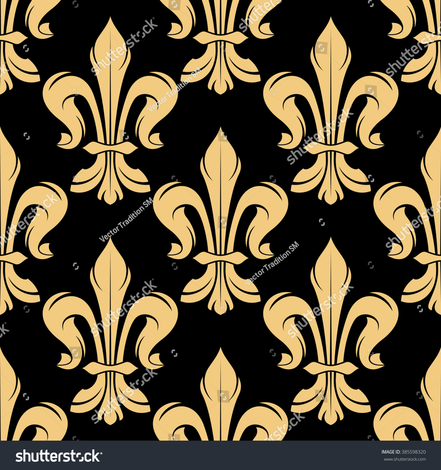 Black And Golden Seamless Fleur-De-Lis Pattern Of Royal Heraldic Lily ...
