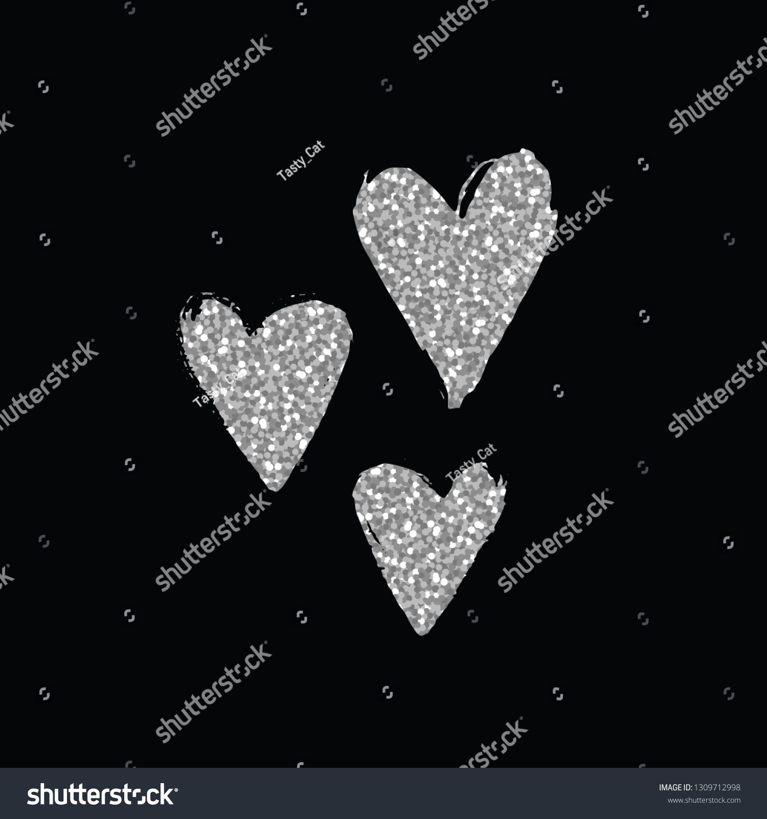 Black Silver Heart Icon Set Three Stock Vector (royalty Free 