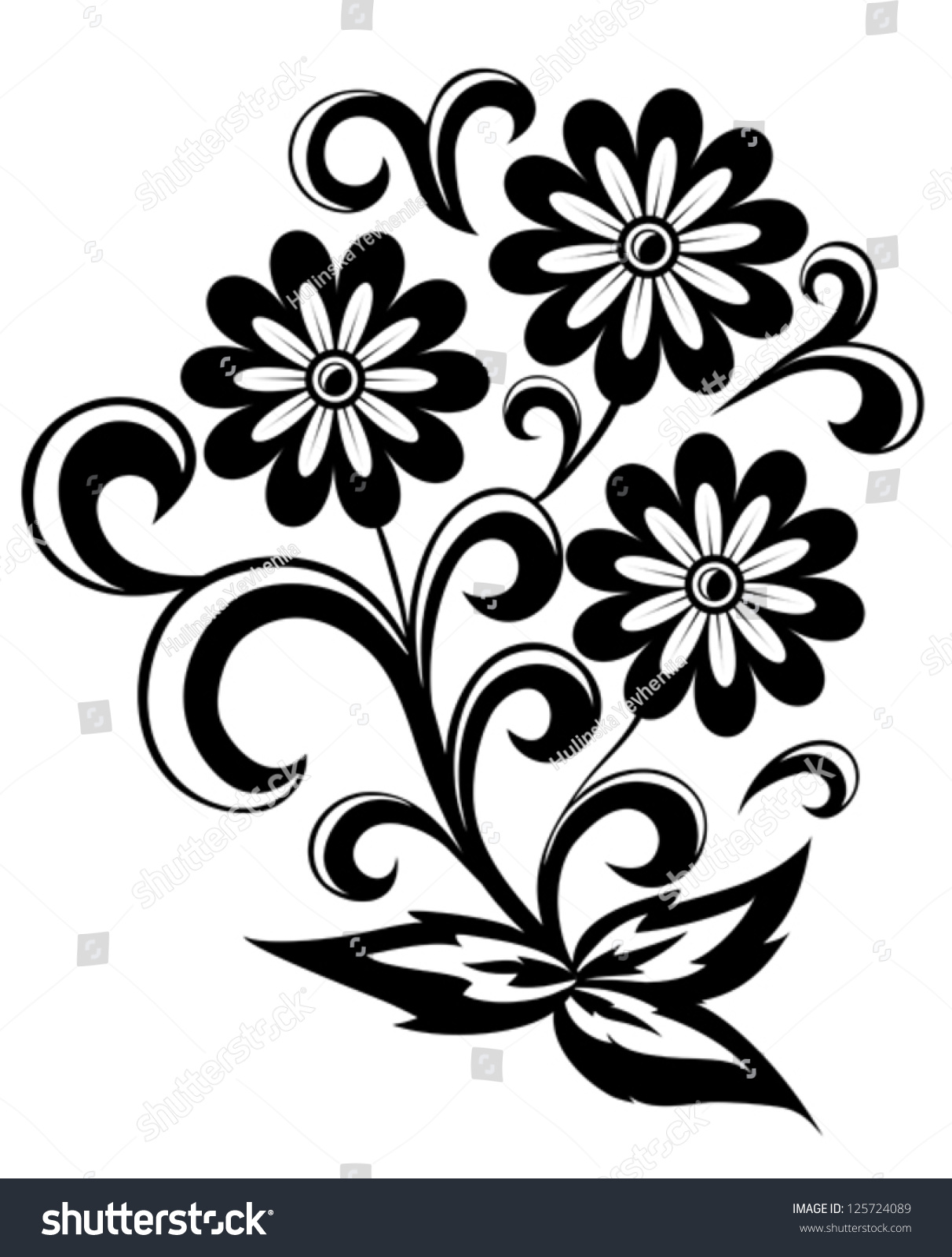 Black White Abstract Flower Leaves Swirls Stock Vector 125724089 ...