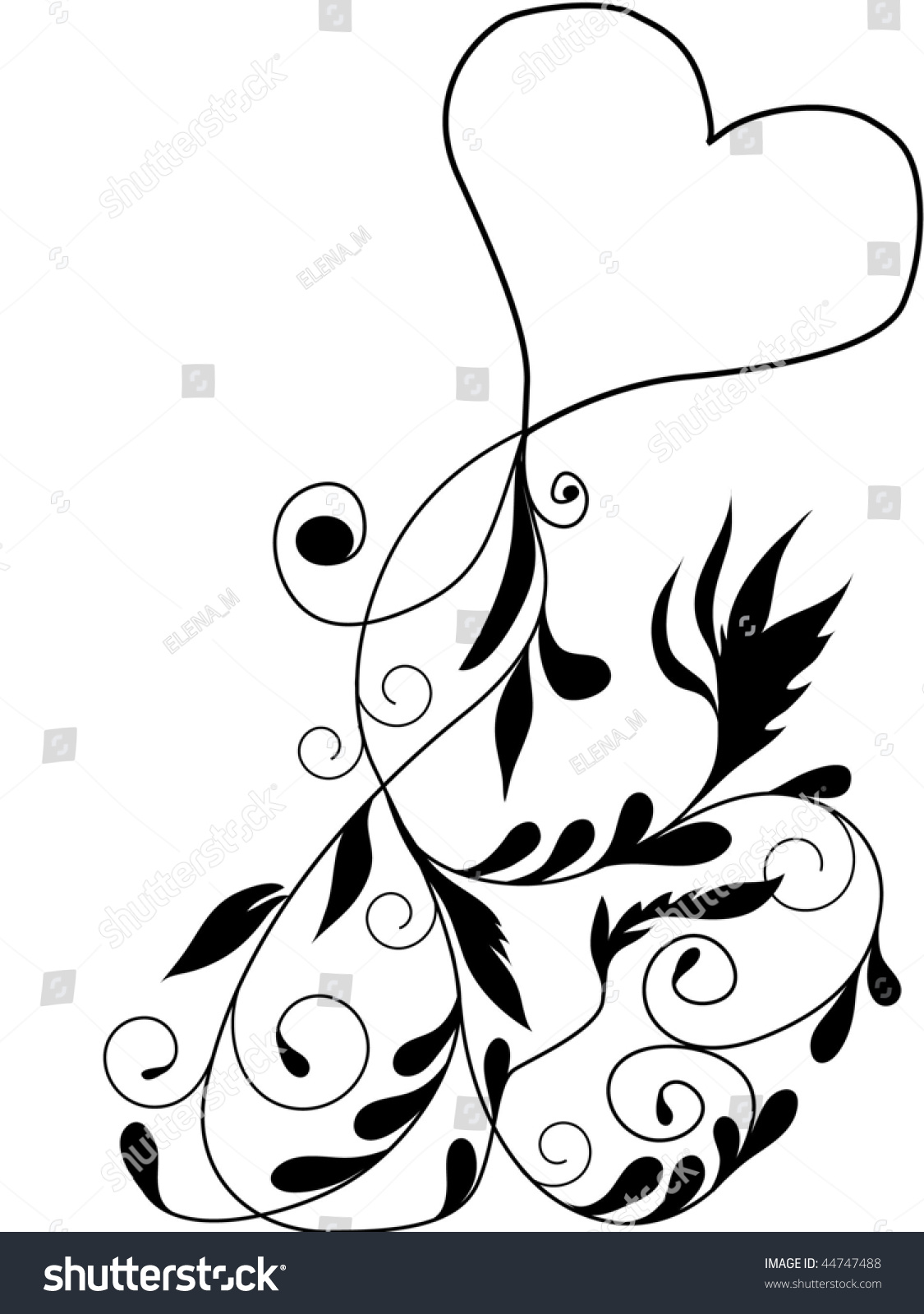 Black And White Abstract Picture To St Valentines Day With Floral ...