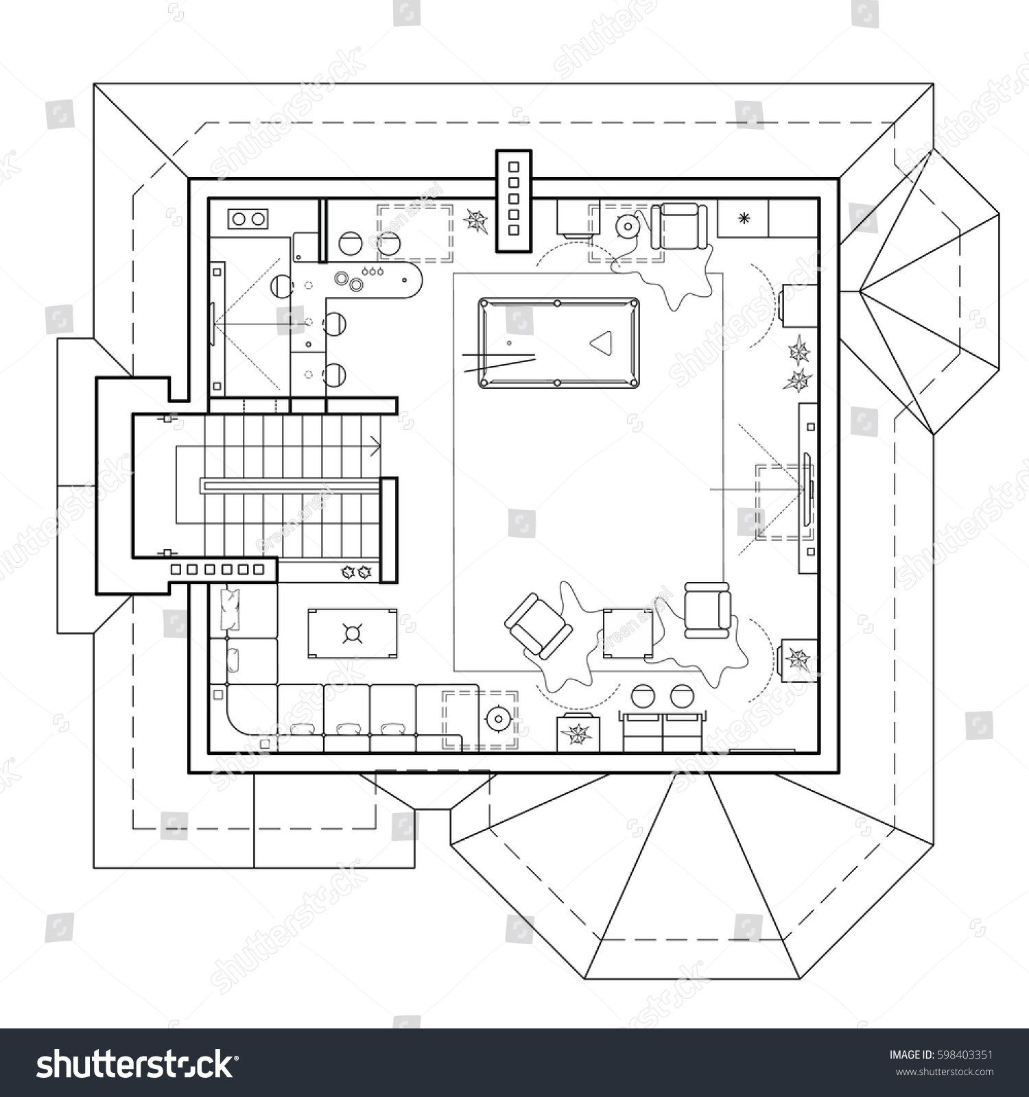 Black White Architectural Plan House Layout Stock Vector 598403351