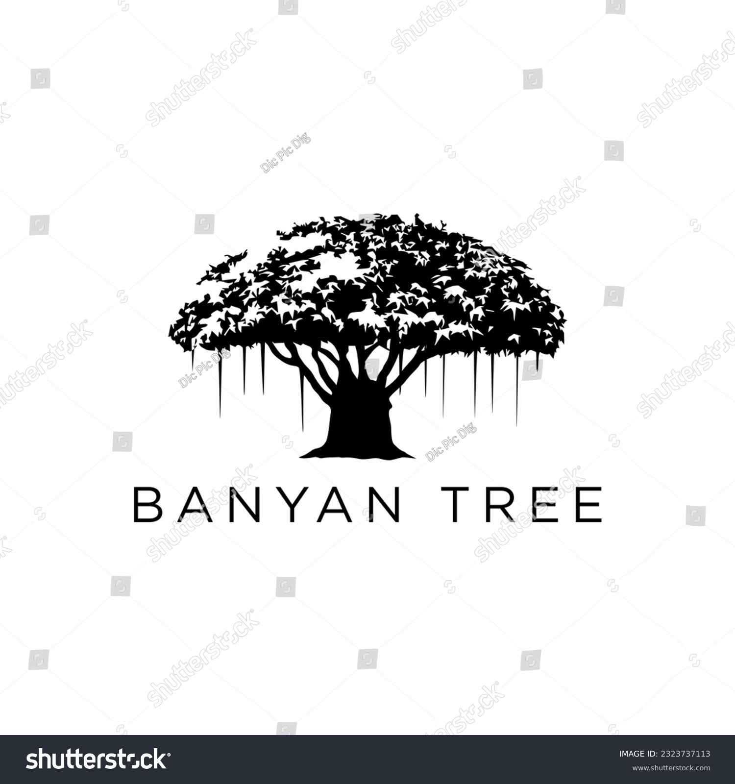 SVG of Black and white bayan tree logo, vector illustration svg