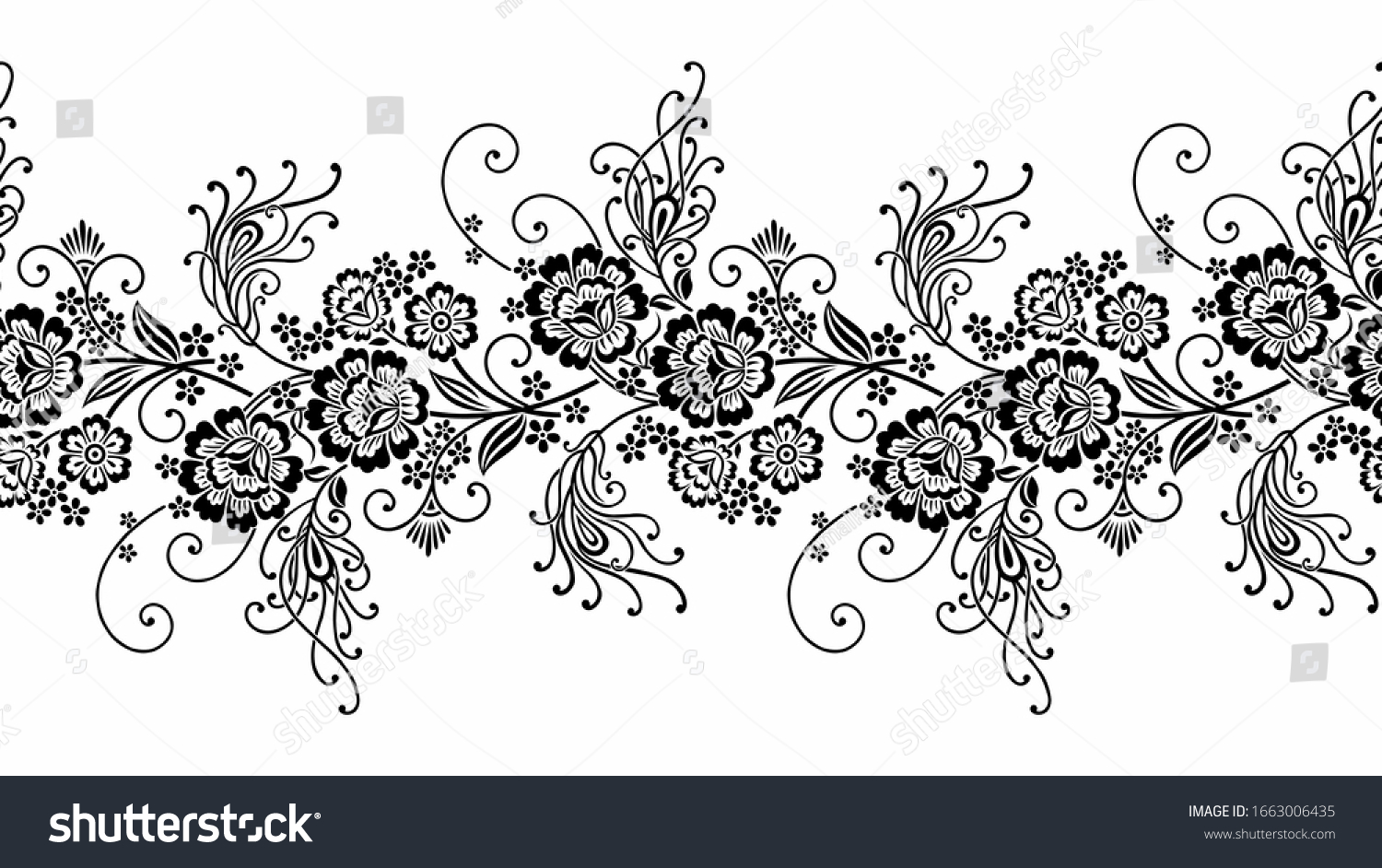 Black White Border Feathers Flowers Stock Vector (Royalty Free ...