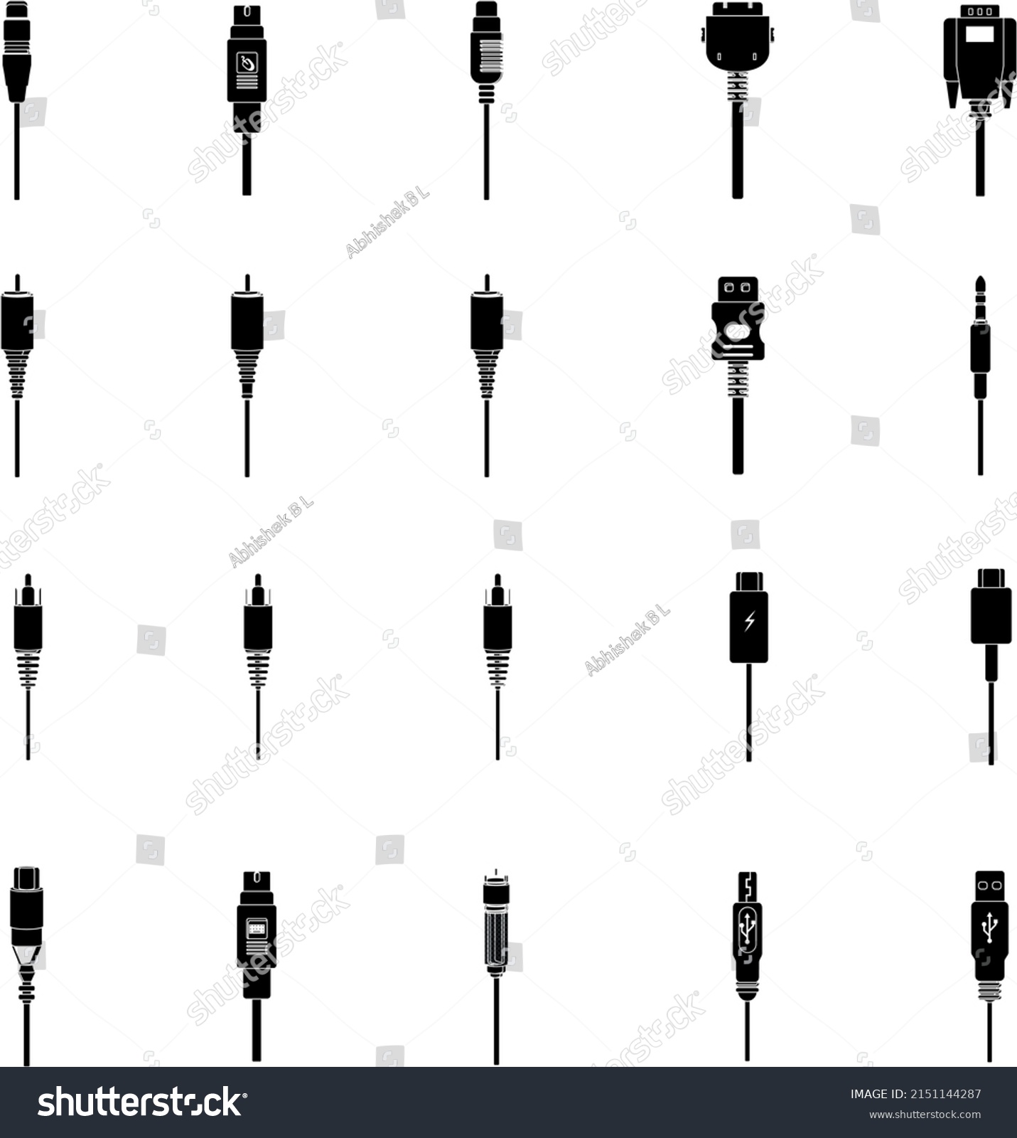 Black White Cables Plug Connectors Vector Stock Vector (Royalty Free ...