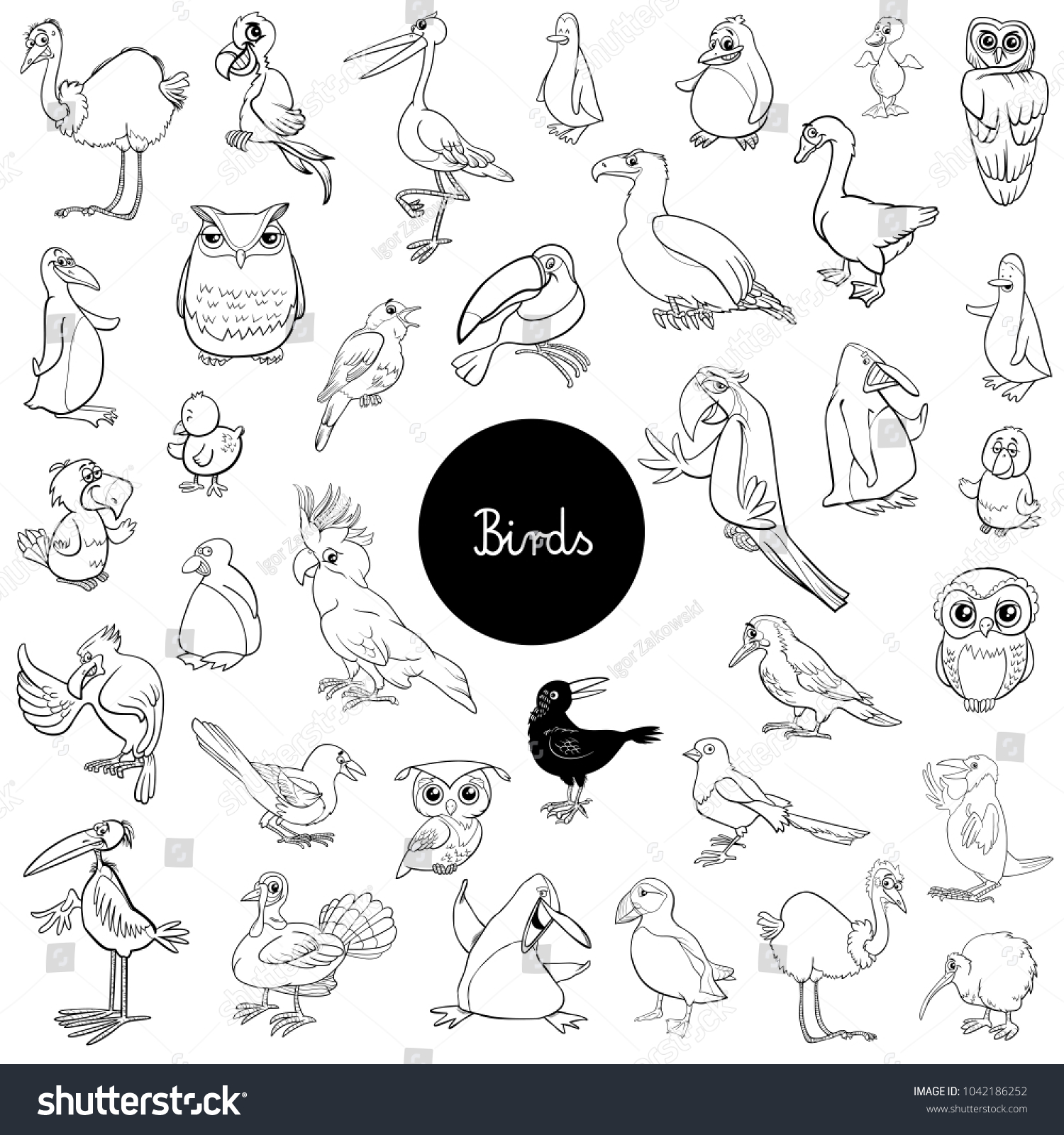 Black White Cartoon Illustration Birds Animal Stock Vector (Royalty ...