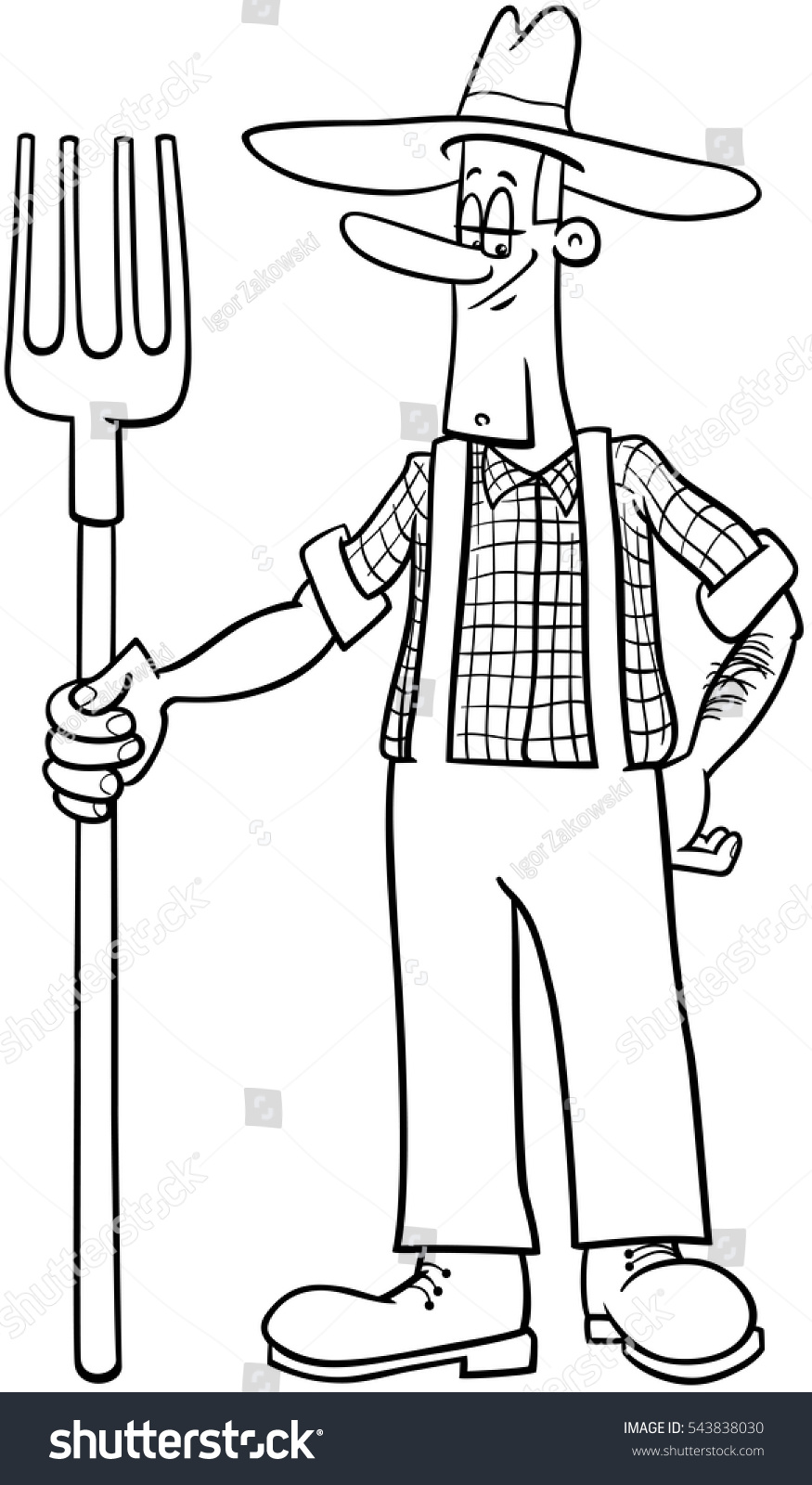 Black White Cartoon Illustration Farmer Worker Stock Vector (Royalty ...