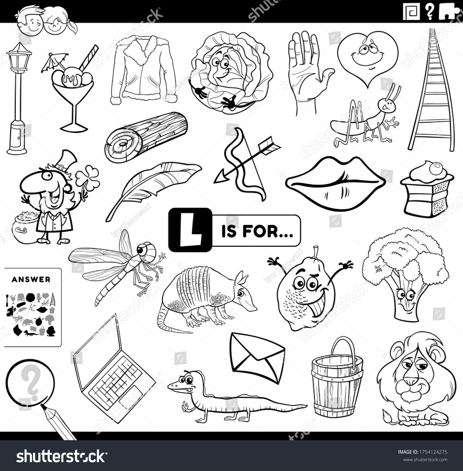 Black White Cartoon Illustration Finding Picture Stock Vector (Royalty ...