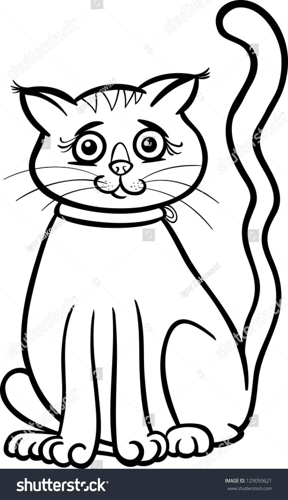 Black And White Cartoon Vector Illustration Of Cute Female Cat Or ...