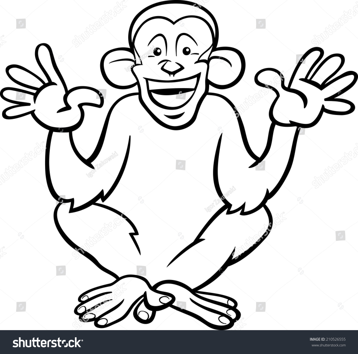 Black And White Cartoon Vector Illustration Of Funny Chimpanzee Ape ...