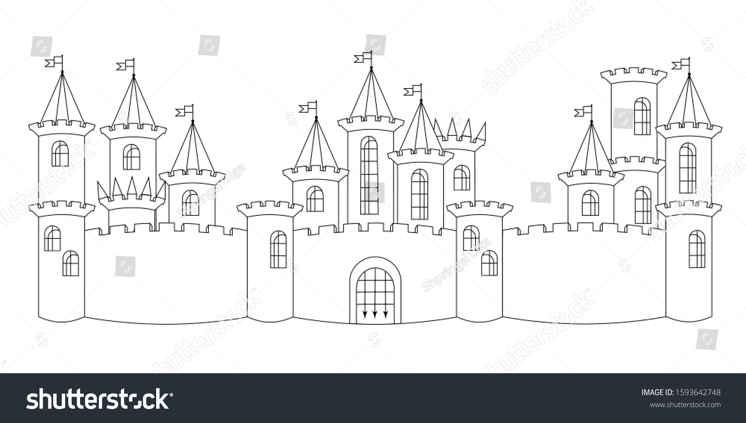 Black White Castle Contour Line Drawing Stock Vector (royalty Free 