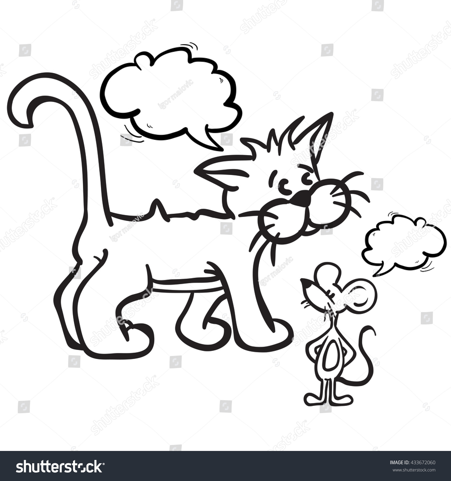 Black White Cat Mouse Talking Cartoon Stock Vector Royalty Free