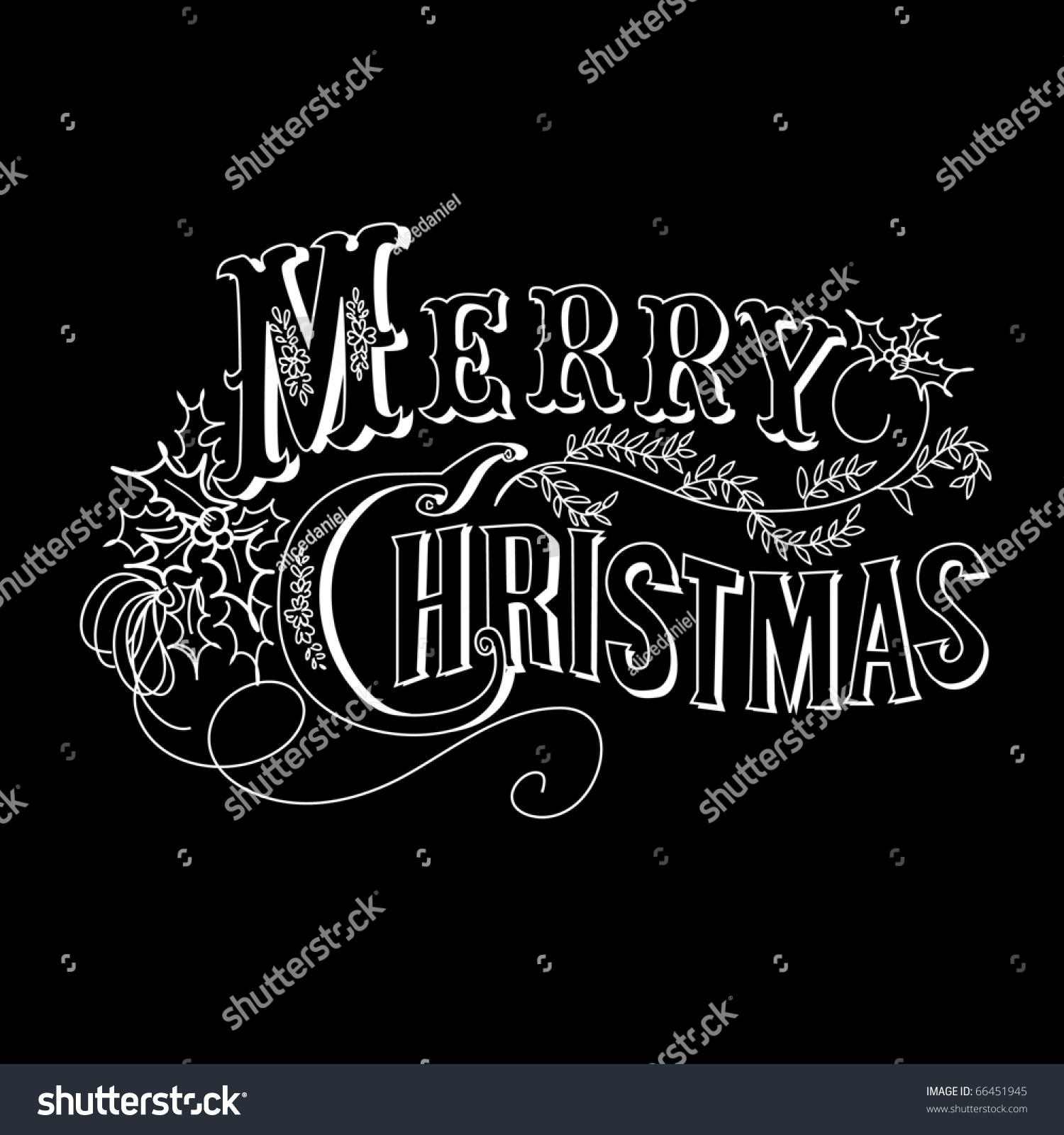 Black White Christmas Card Merry Christmas Stock Vector 66451945 ...