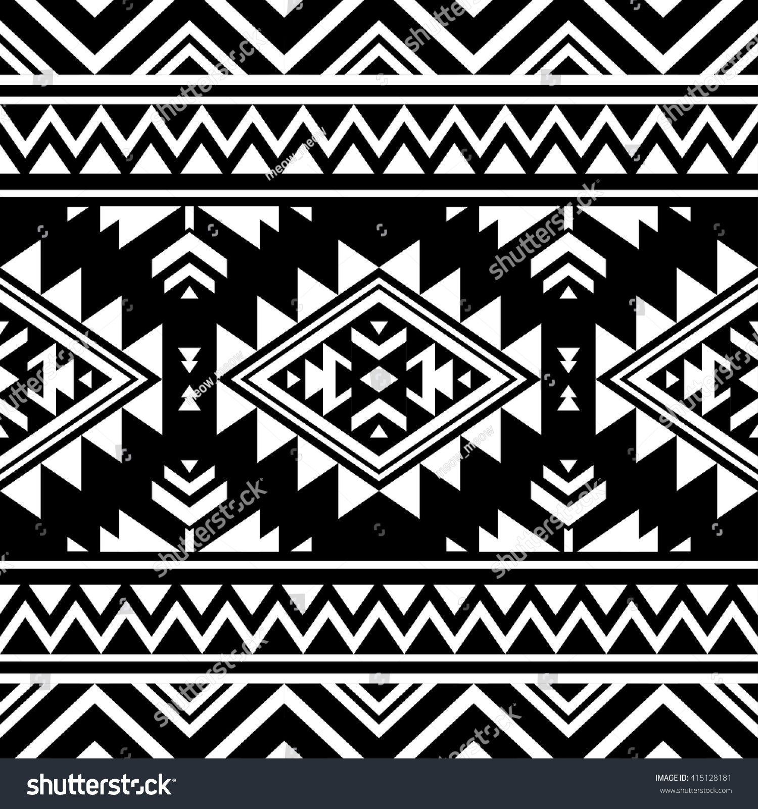 Black And White Color Tribal Navajo Vector Seamless Pattern. Aztec ...
