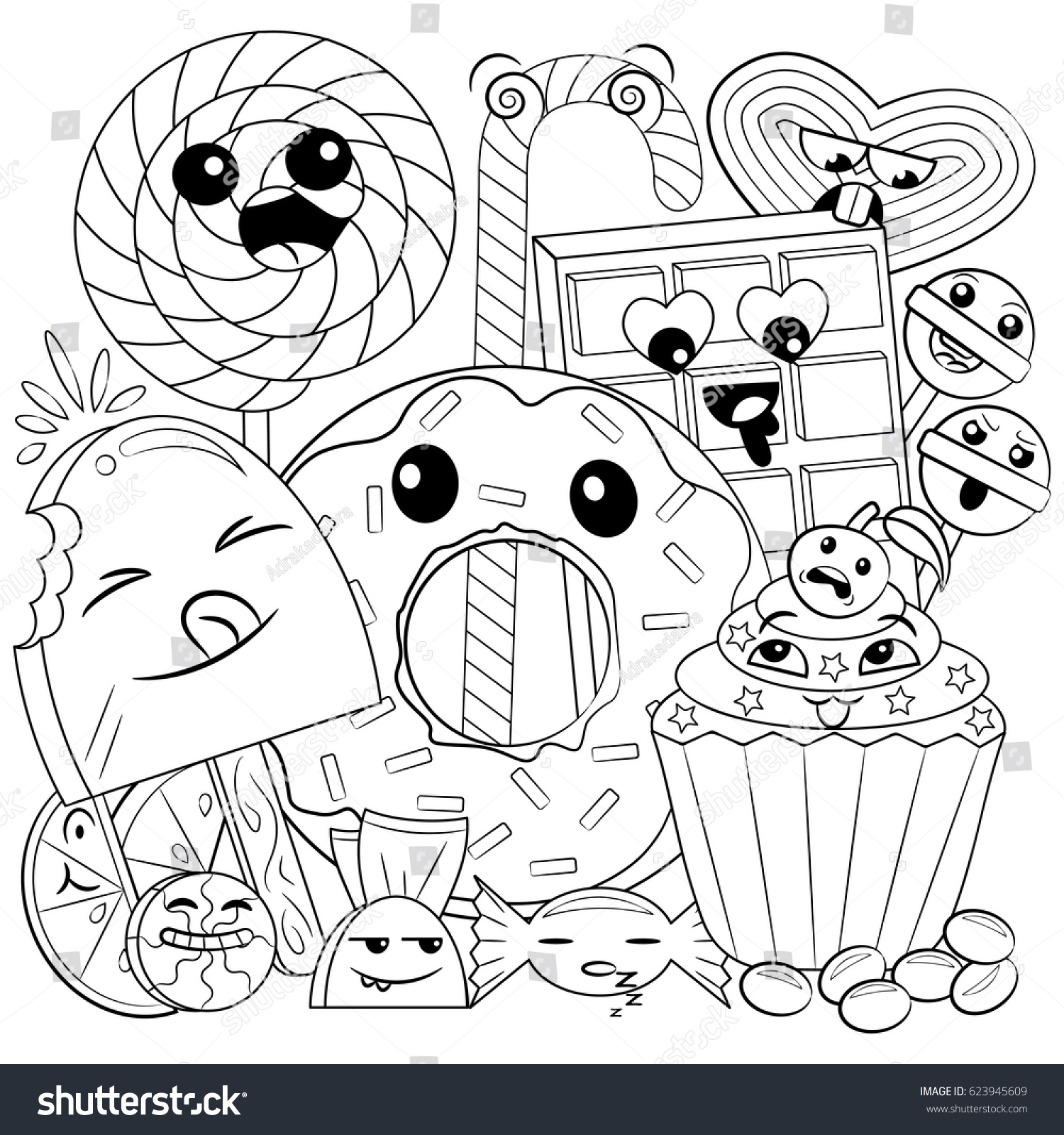 Black White Coloring Page Cute Sweet Stock Vector Royalty Free ...