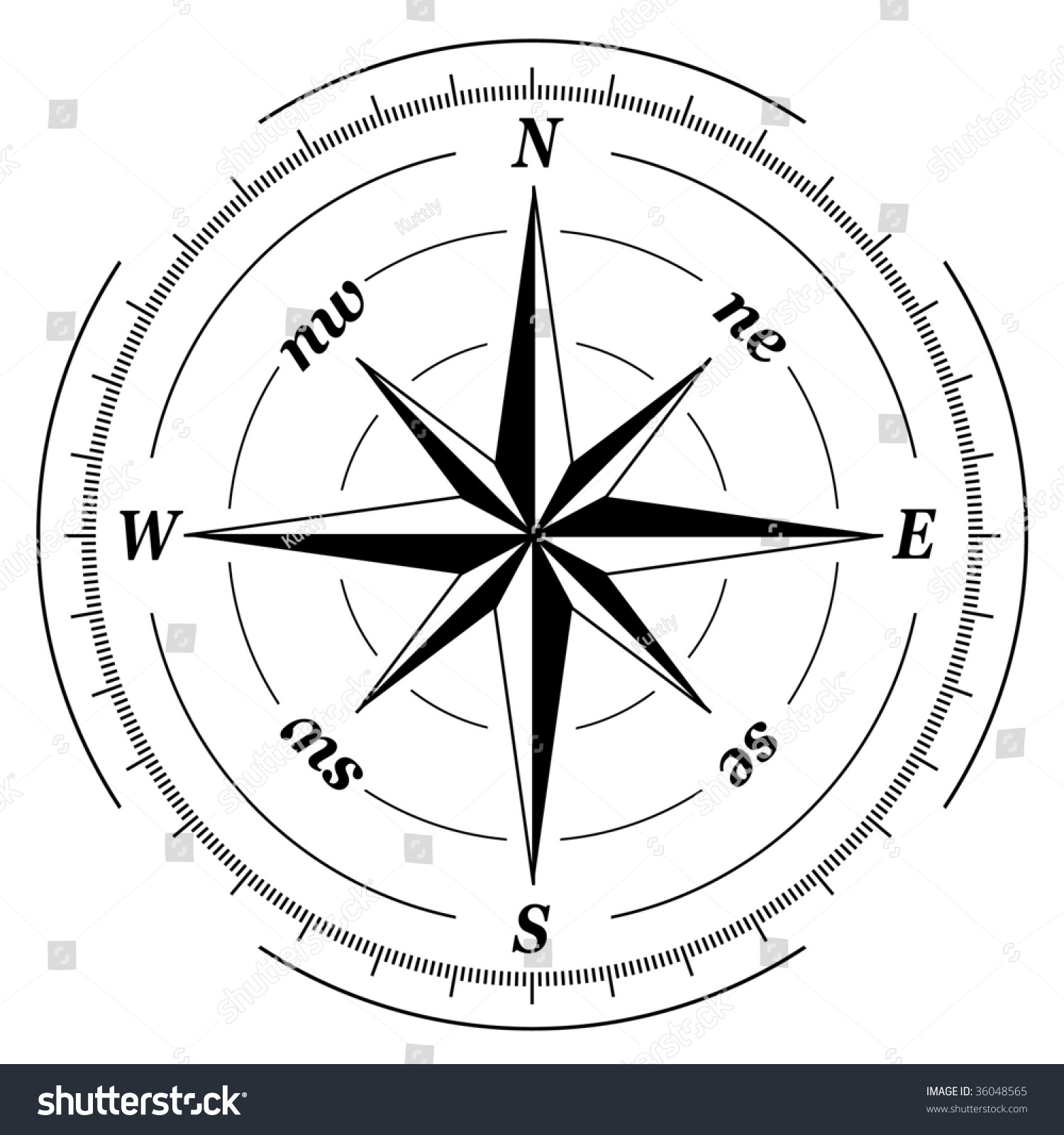 Black White Compass Stock Vector (Royalty Free) 36048565