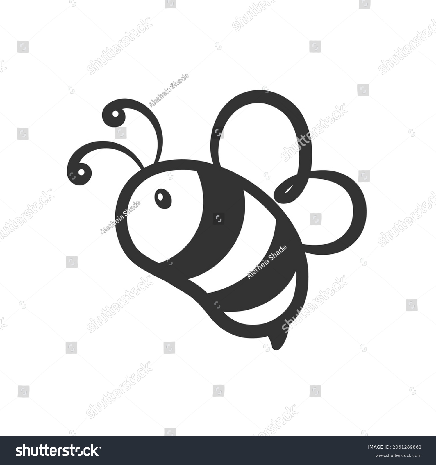 SVG of Black and white cute honey bee cartoon vector illustration svg