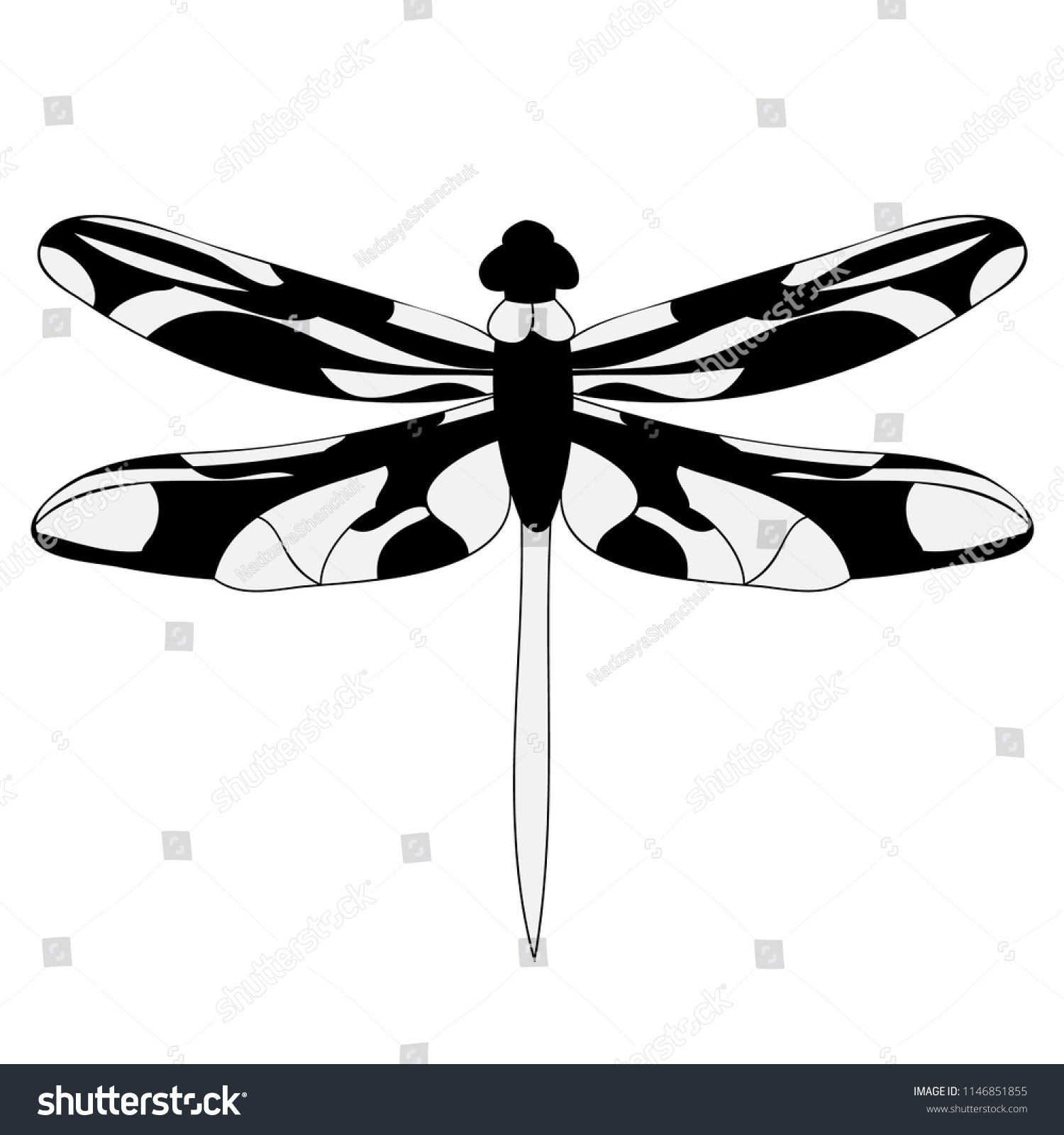 Black White Dragonfly Silhouette Stock Vector (Royalty Free) 1146851855