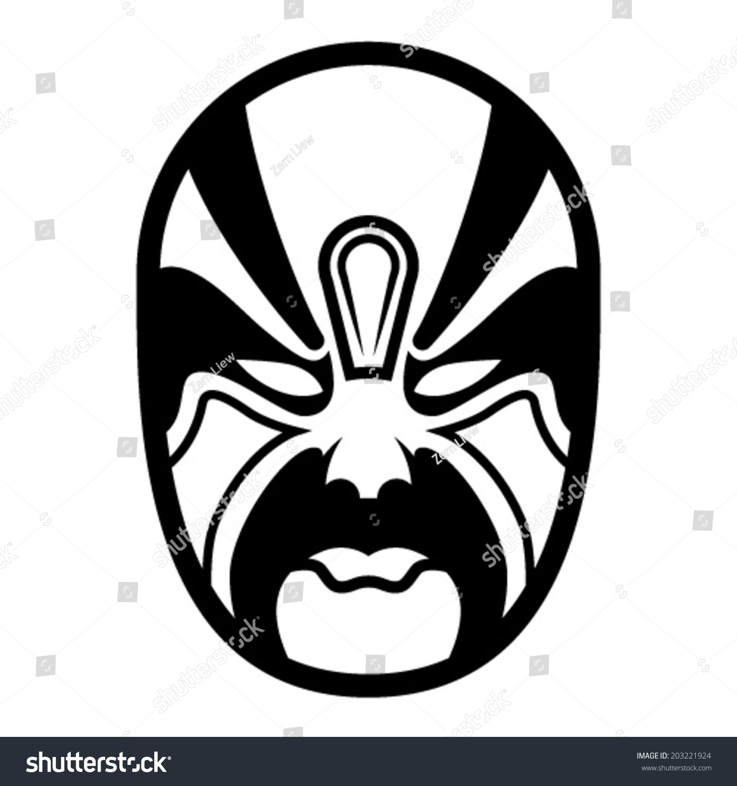 Black White Drawing Mask Chinese Opera Stock Vector Royalty Free   Stock Vector Black And White Drawing Of A Mask Chinese Opera Man 203221924 