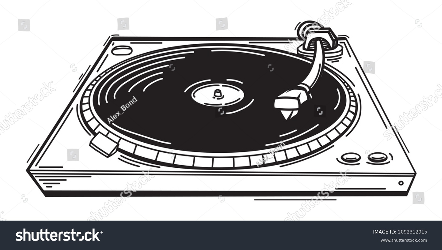 Black White Drawn Musical Turntable Stock Vector (Royalty Free) 2092312915