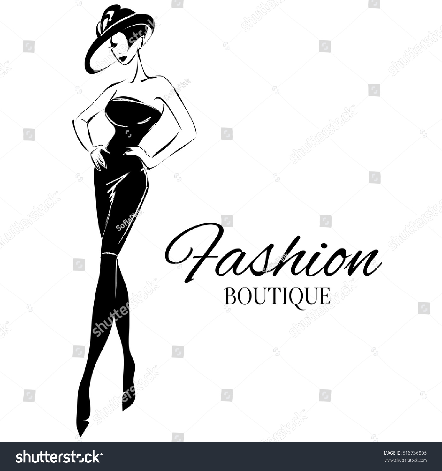 Black White Fashion Woman Model Boutique Stock Vector (Royalty Free ...