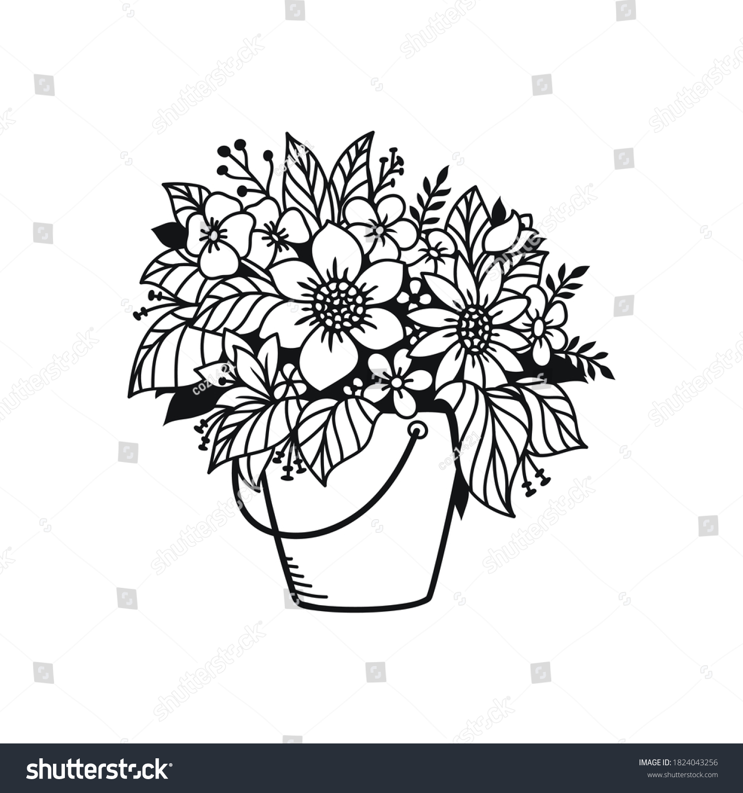 SVG of Black and white Floral in wicker basket svg