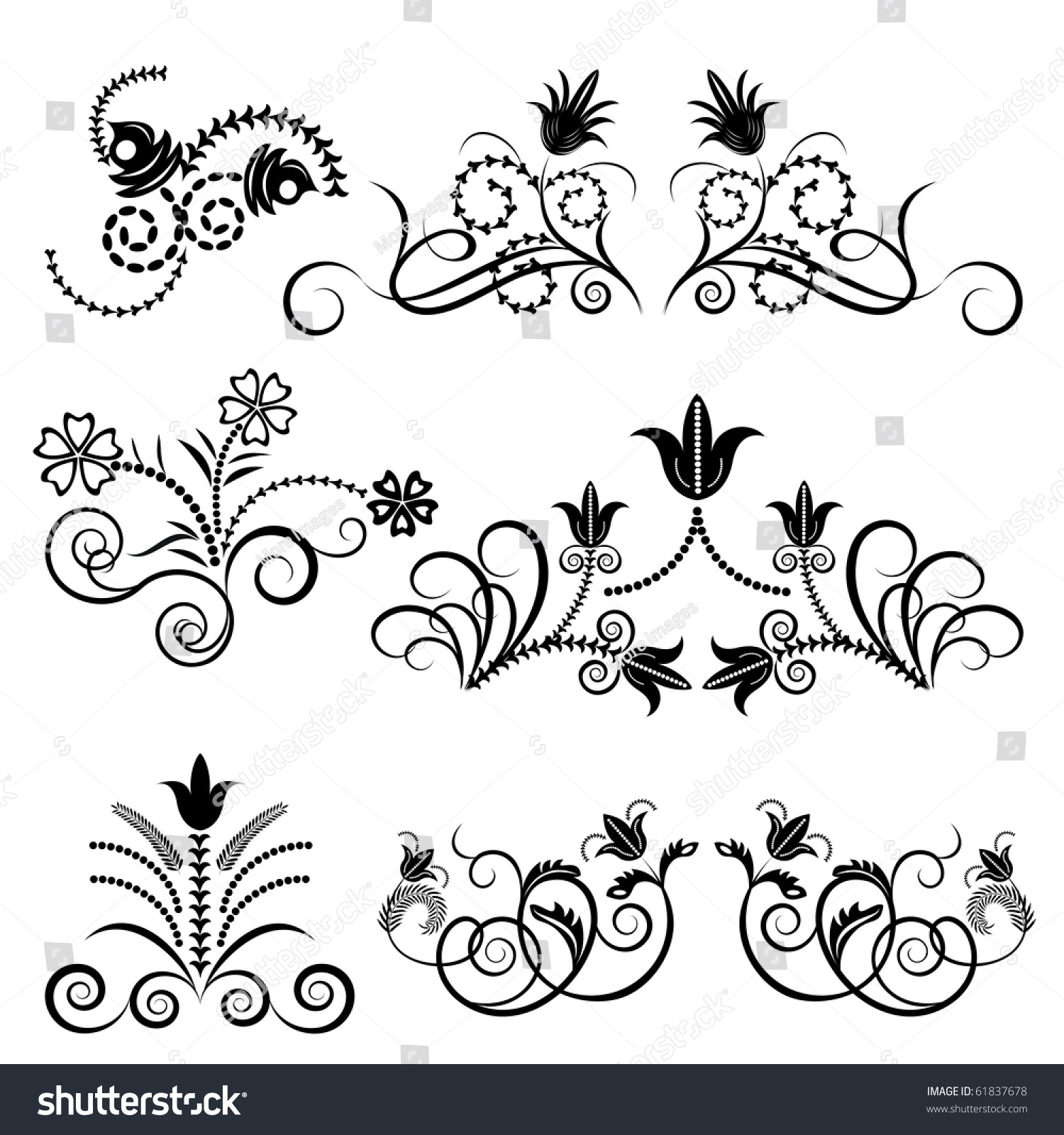 Black And White Floral Vector Set. - 61837678 : Shutterstock
