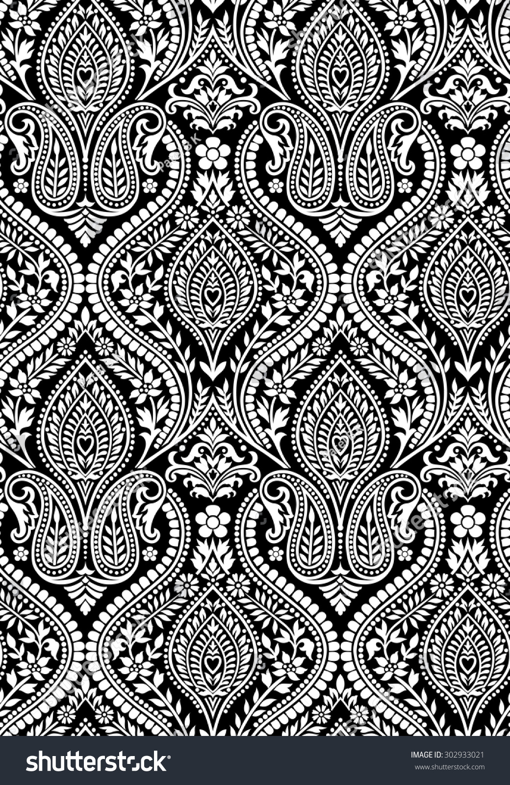 Black White Floral Wallpaper On Black Stock Vector (Royalty Free ...